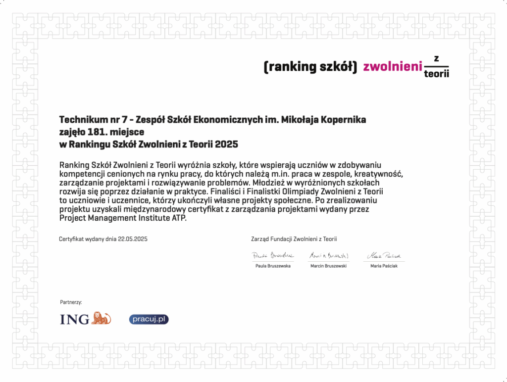 Ranking szkół w olimpiadzie Zwolnieni z Teorii